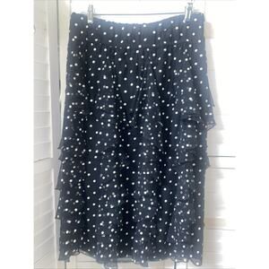 Union Label Black Tiered Layered Skirt A Line Polka Dot Elastic Waist Chiffon M